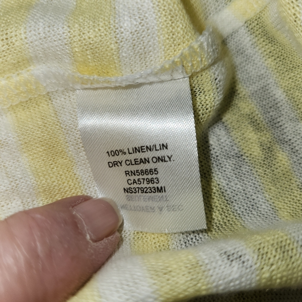 Nordstrom Signature 100% Linen Yellow/White Striped 3/4 Sleeve Top Size M Light - Picture 7 of 8